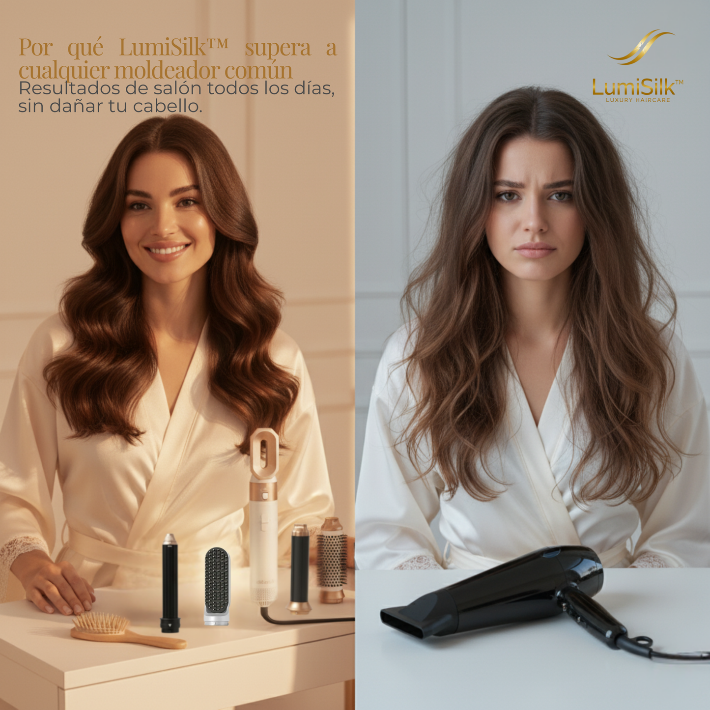 LumiSilk™ Modelador de Cabello 5 en 1 [Salón en casa: seca, alisa y modela en minutos]